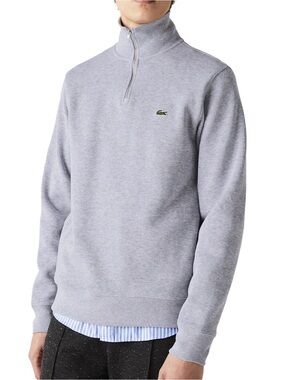 Lacoste Mens 1/4 Zip Pullover Sweater 7 Crocodile logo Stand Up Collar grey